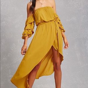 Yellow Off the Shoulder Midi Dress